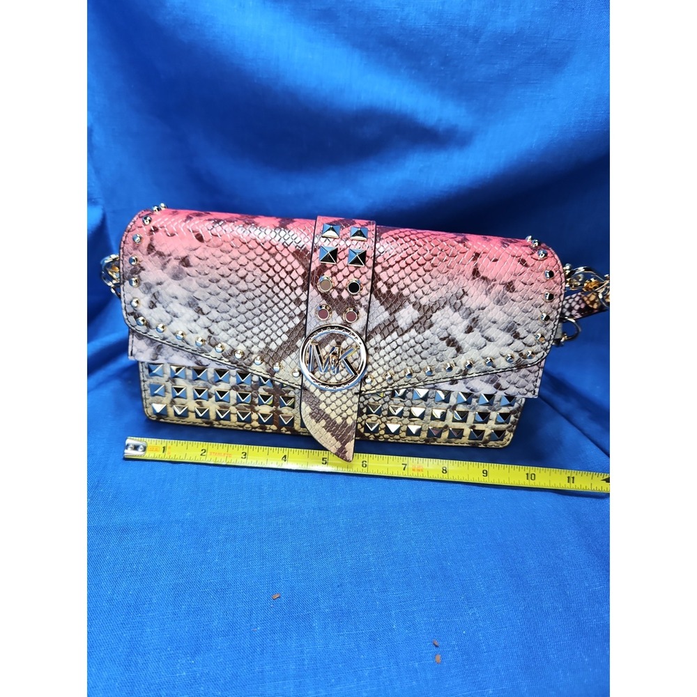 Michael Kors Greenwich Dahlia Studded Snakeskin Purse Ombre Convertible Leather - Picture 15 of 16